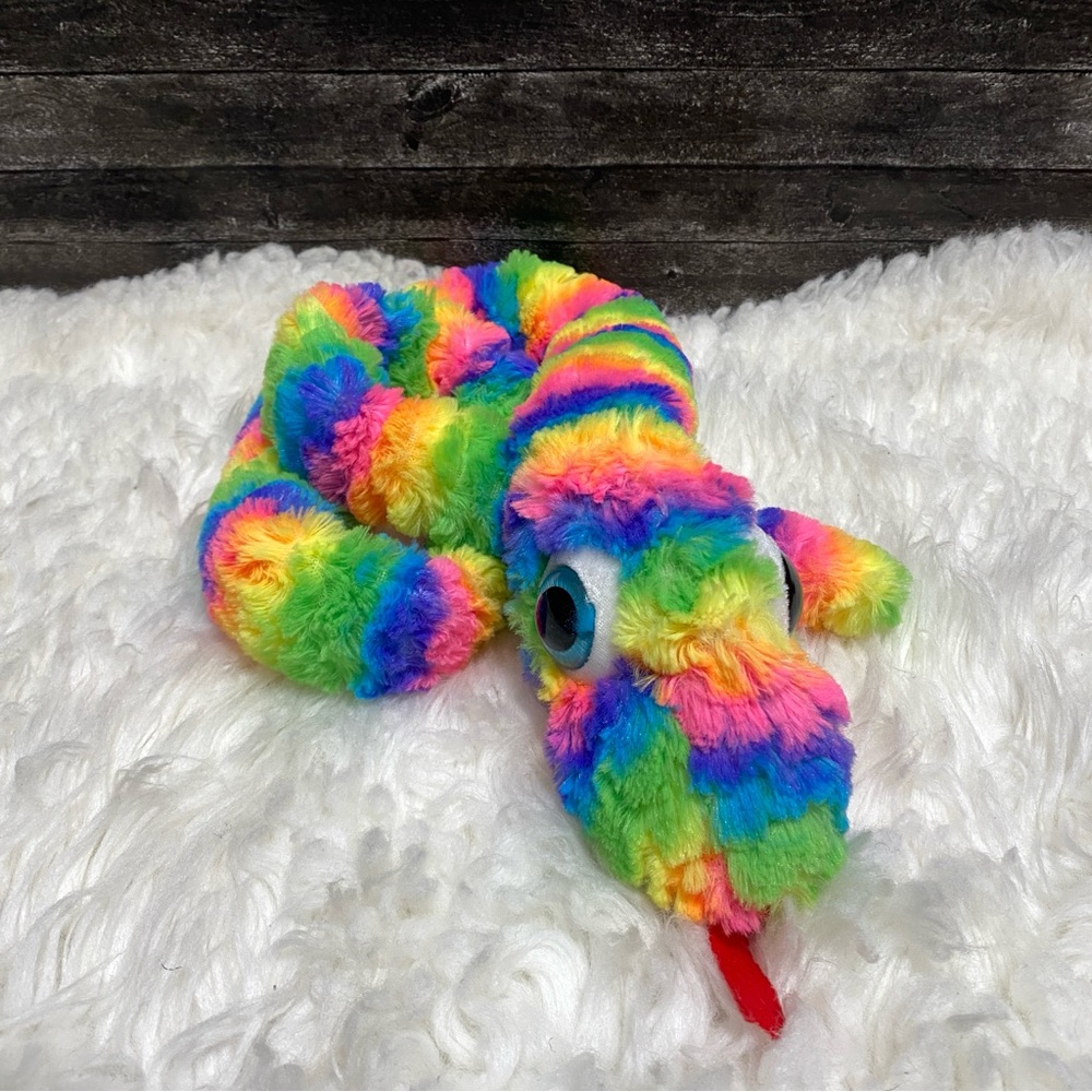 RAINBOW PLUSH SNAKE STUFFED ANIMAL IDEAL TOYS DIRECT BLUE EYES LONG PLUSH